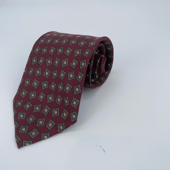 Eton‎ Tie Mens One Size Burgundy Patterned Silk Classic Fit Necktie Italy Made